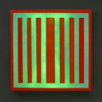 Red Stripes, 24" x 24", glass, encaustic, recycled neon, 2016 (private collection)